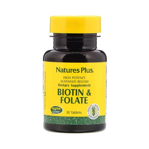 [아이허브] <b>네이쳐스플러스</b> 비오틴 &amp; 엽산 30캡슐, 식물성 저자극성 에너지 Nature’s Plus