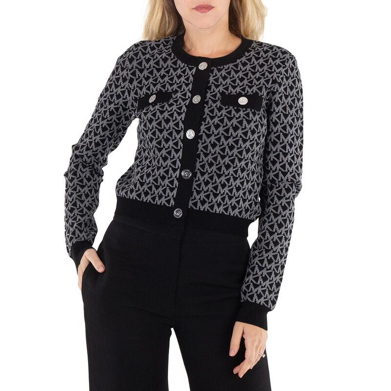 마이클코어스 모노그램 패턴 가디건 블랙 화이트 MR360J75KZ 048 마이클 롱 슬리브 Long Sleeved Monogram Pattern Cardigan 134572202