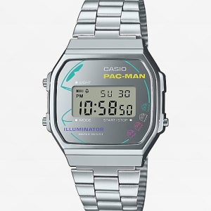 Casio x PAC-MAN A168WEPC-7A 빈티지 실버 디지털 시계