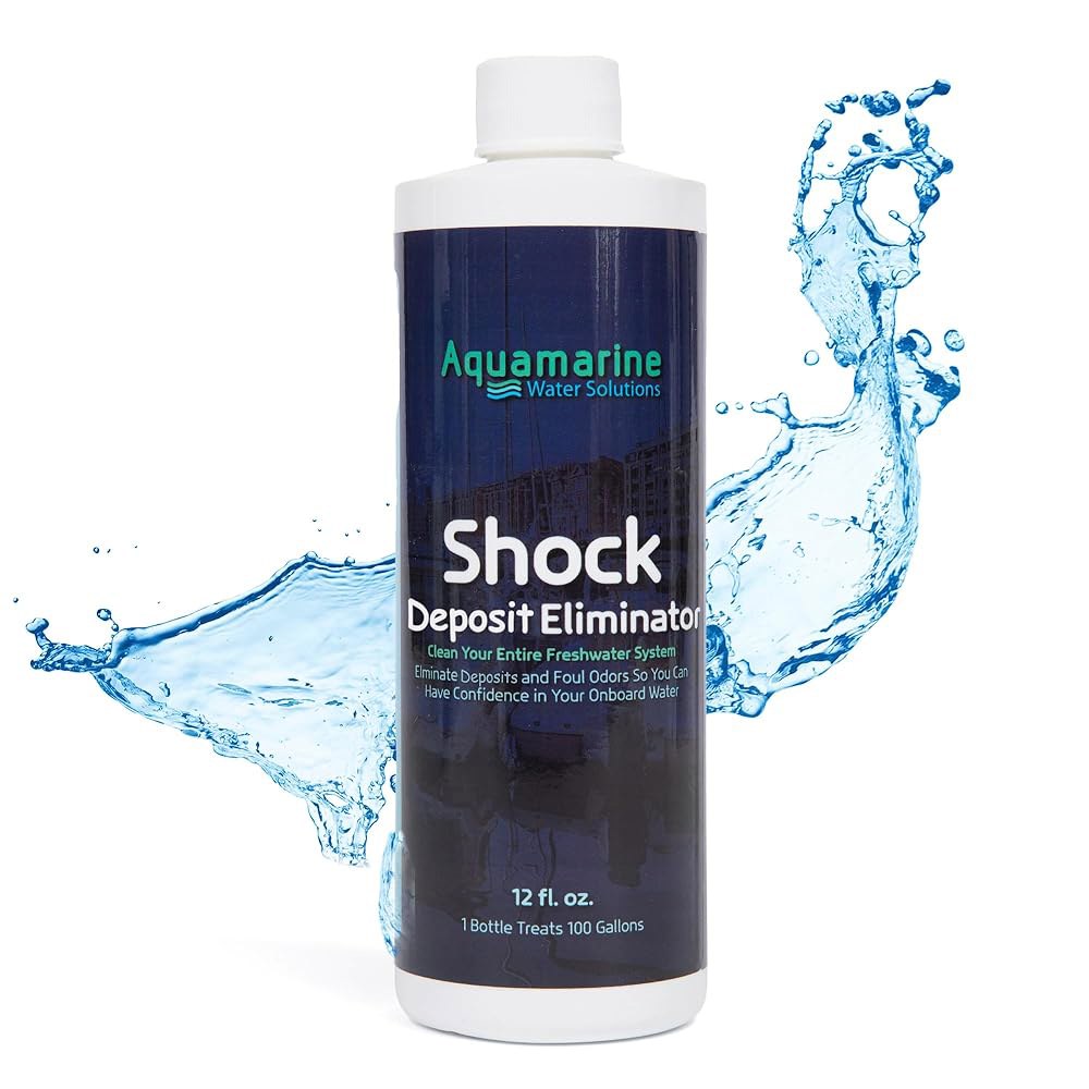 아쿠아마린 워터 솔루션 - 쇼크 RV 보트 탱크 딥 클리너 탈취제 가정용 담수 시스템 처리 유지 관리 계절별 보관 후 사용에 이상적 12 Fl Oz