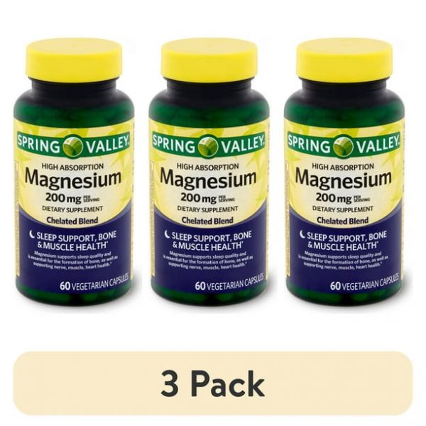 Spring Valley 3팩 <b>스프링 밸리</b> 마그네슘 <b>수면</b> 식이 캡슐 200mg 60개입