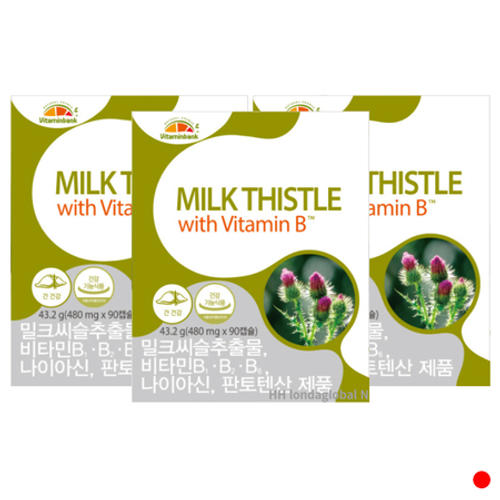 <b>비타민뱅크</b> 밀크씨슬 비타민B <b>간</b> 건강 90캡슐 X3