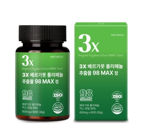 네이쳐리브 3X <b>베르가못</b> 폴리페놀 추출물 98 맥스 정 600mg x 60정