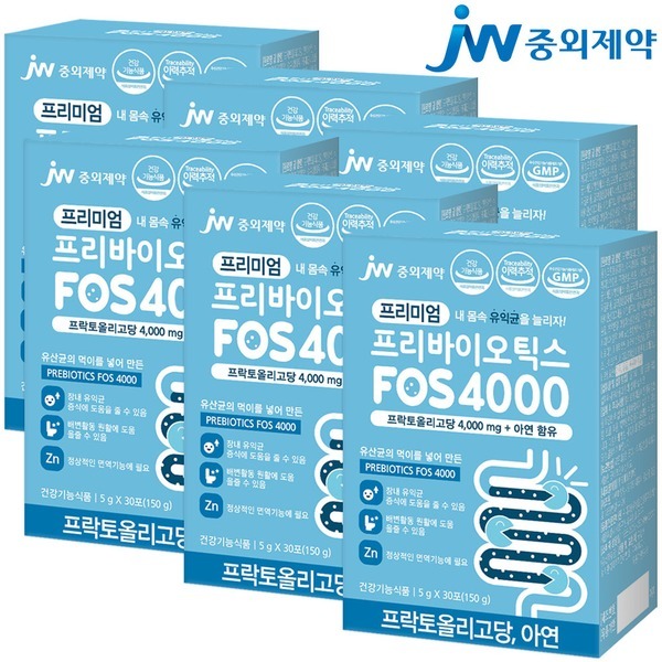 <b>JW중외제약</b> 프리바이오틱스 FOS4000+아연 분말 가루 <b>유산균</b> 6박스