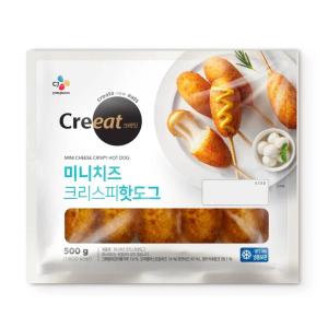 <b>CJ제일제당</b> CJ 크레잇 미니치즈크리스피핫도그 500g 대용량 자취 캠핑 즉석요리 양식 아이반찬 한끼 집밥 비상식량 <b>간</b>