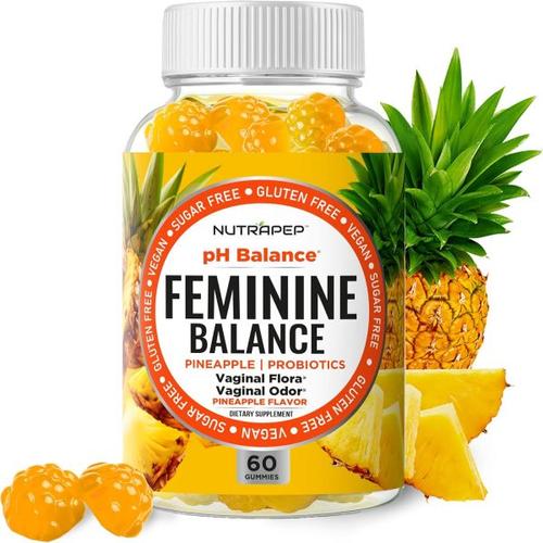 NutraPep 여성용 페미닌 밸런스 프로바이오틱스 구미 - <b>질 건강</b> 및 여성 pH 균형 <b>자연</b> 보충제, 크랜베리 파