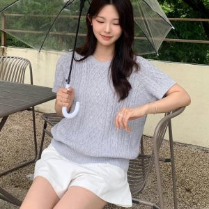 [몽돌] [From ITALY] 케이블 라운드넥 반팔 니트 탑 MDKT100_5 Colors