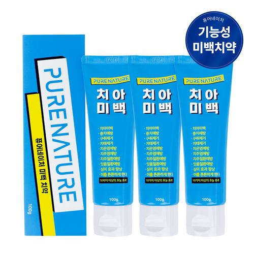 퓨어네이처 미백 치약 구취 더블 케어 시트러스향, 100g, 3개