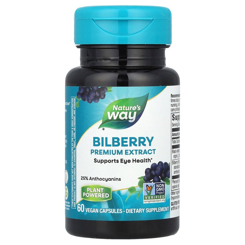 <b>네이쳐스웨이</b> <b>Nature’s Way</b> Bilberry Extract 60 Vegan Capsules  60 Count  1개  60정