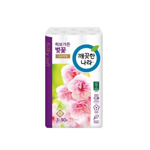 깨끗한나라 허브가든 벚꽃 프리미엄 3겹 28m, 30롤, 3팩 대표 이미지