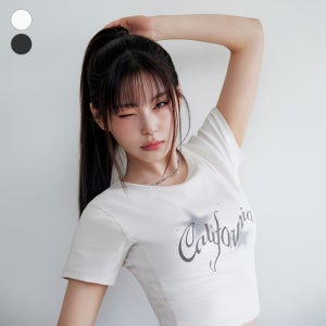[게스] [NMIXX] 절개디테일 골지 반팔티 YP2K2436