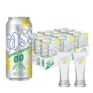 카스 0.0 레몬스퀴즈 제로 473ml x 24캔+카스레몬 전용잔 2개 논알콜 무알콜맥주맛