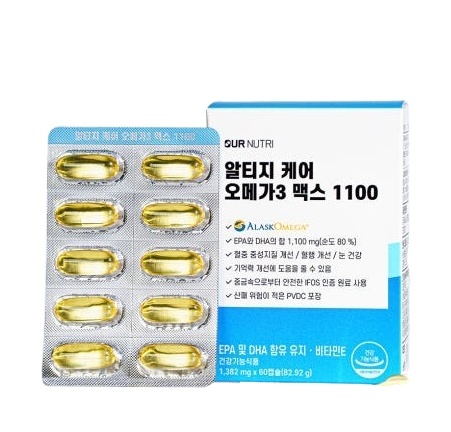 아워뉴트리 알티지 케어 <b>오메가3</b> 맥스 1100 1382mg x 60캡슐, 1개