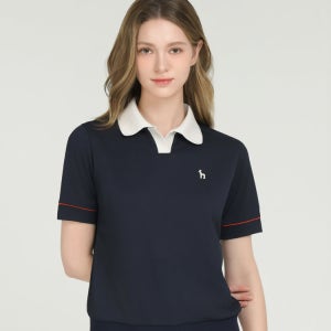[헤지스 골프 여성] [ONLINE EXCLUSIVE]네이비 여성 라인 포인트 반팔 카라 티셔츠 HWTS5B904N3