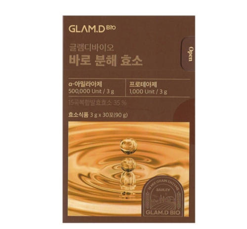 <b>글램디</b>바이오바로분해효소 3g x 30포 속편한 곡물효소 다이어트 유산균 복부팽만 내장<b>지방</b>