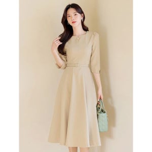 [시크라인]  페티안 원 쥬얼리 벨티드 플레어 원피스 빅사이즈/오피스룩/하객룩