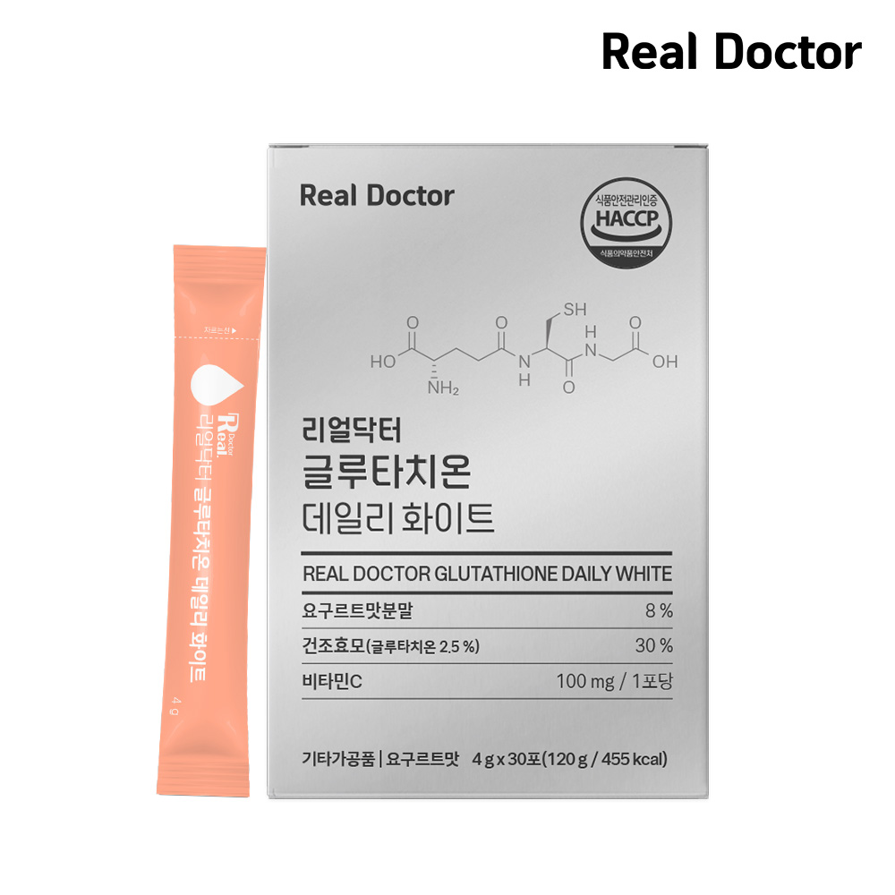 <b>리얼닥터</b> 글루타치온 데일리 화이트 4g*30포 (1개월분) / 1포당 1 200mg 맛있는 글루타치온 고함량 면역 피부<b>미백</b> 백옥피부 저분자콜라겐 히알루론산 엘라스틴 피부탄력  1개