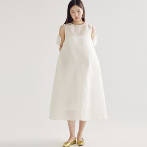 봄날 부티크 리프 미디 드레스 _베이지