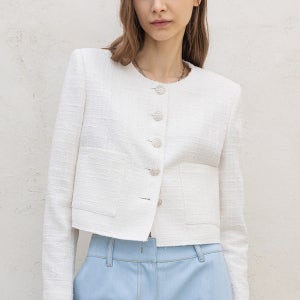 [드팜므] TWEED PEARL CROP JACKET_ WHITE