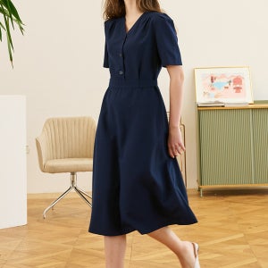 [아쿠드] V-neck Half Shirt Dress (4 Color)