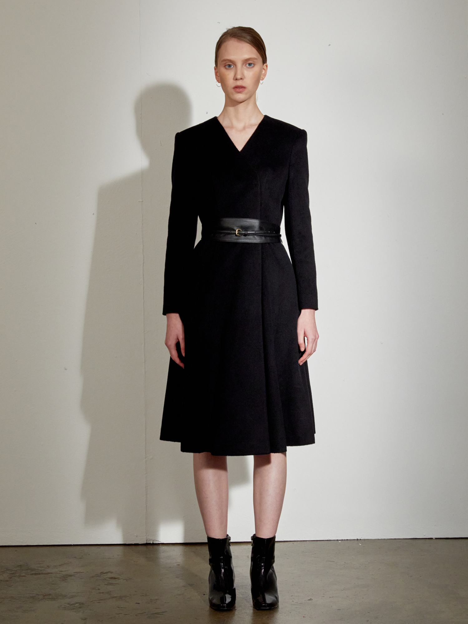 [드팜므] [류현경착용]CASHMERE NON COLLAR COAT BLACK P000000IK