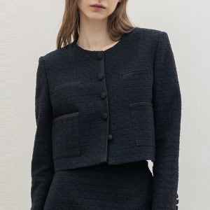 [드팜므] TWEED SILVER PEARL CROP JACKET _ BLACK