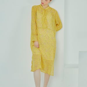 [오브린느] H라인 시스루 플라워 롱 원피스 (옐로우)