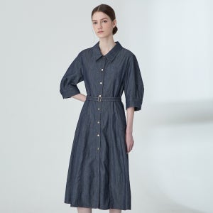 [키이스] 벨티드 스티치 데님 셔츠 원피스 KE25A4FRD0339