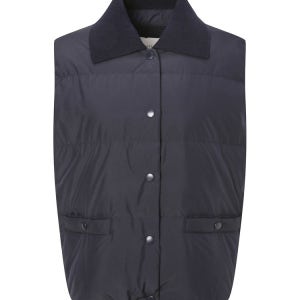 [헤지스 여성] [반값세일][구스다운] 네이비 카라 숏 중량다운 베스트 HSJU4D905N3