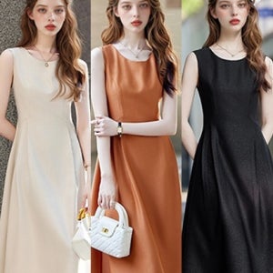 모던 라운드넥 슬리브리스 플레어 원피스(3color) 교복 학생복