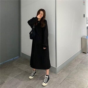 루즈핏 데일리 골지 심플한 롱원피스 니트 원피스 캐주얼 일상