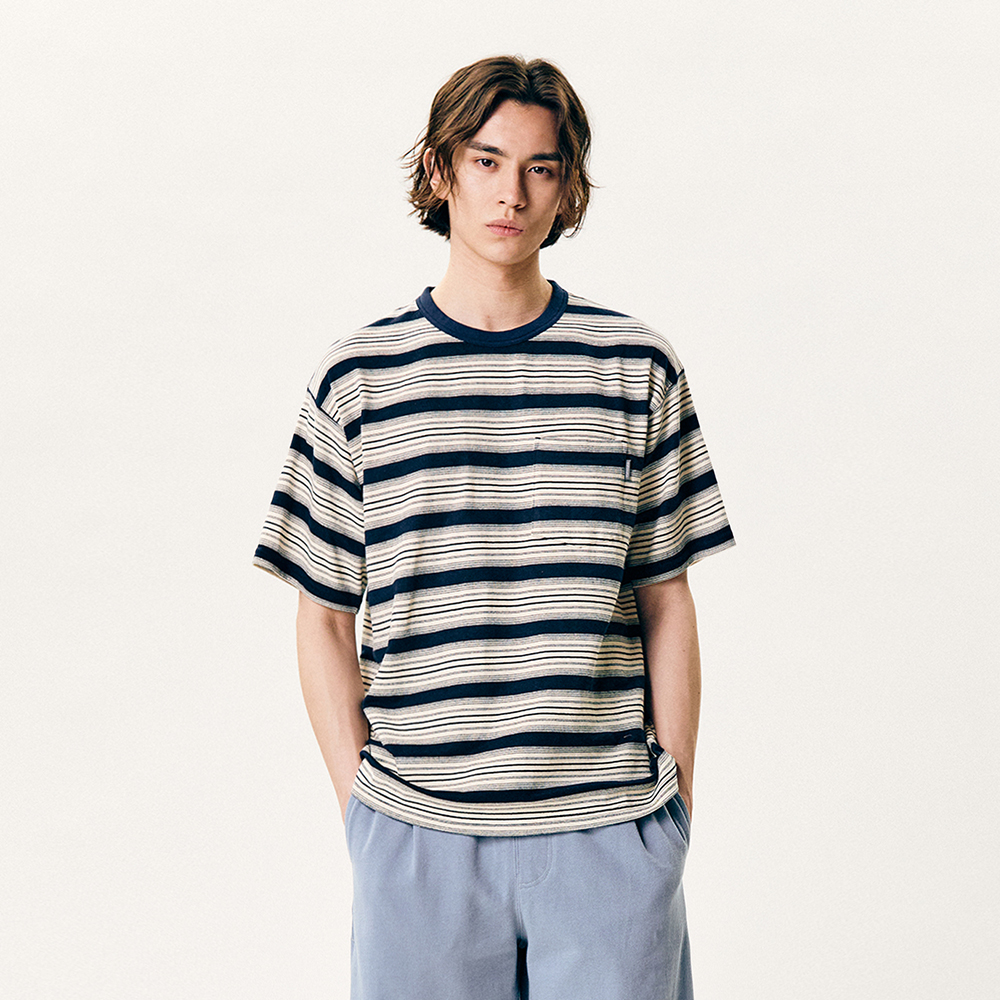 [에스피오나지] Vintage Border Pocket Tee Navy