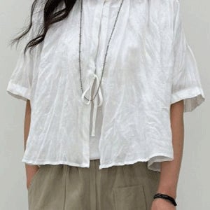 이슈 고리리본 린넨 블라우스