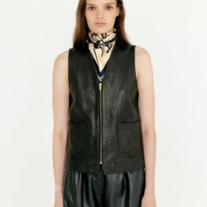 VINDRA Zip-up Leather Vest - Black