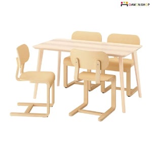 이케아 LISABO/LYCKAN 4인용 원목 사각 테이블세트/식탁세트