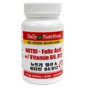 <b>데일리뉴트리션</b> 뉴트리 미국 비타민B / <b>엽산</b> B9 비타민B6 B12 영양제 90정 3개월