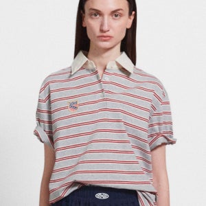 미나수 Multi Stripe Collar T Shirt