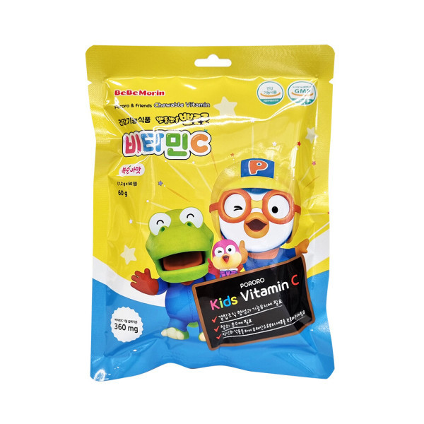 태양생활건강 뽀롱뽀롱 뽀로로 비타민C 50정x1봉 복숭아맛 츄어블비타민 <b>항산화</b> 건강기능식품