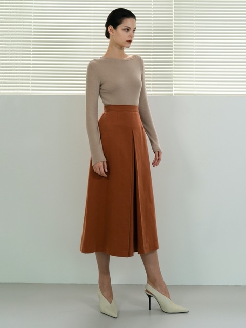 [레트흐드레뚜왈] Cotton box pleated A-line skirt (brown)