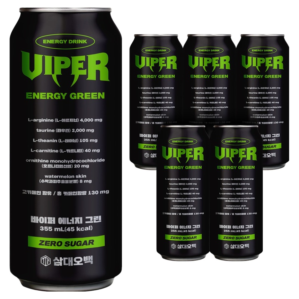 삼대오백 바이퍼 에너지 그린 제로 음료  355ml  6개