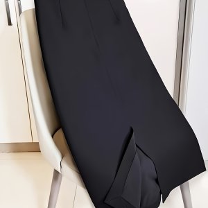 우아한 하이웨이스트 블랙 A라인 스커트 - 슬림핏, 플레어 하hem, 봄/여름/가을에 적합, 비즈니스 또는 캐주얼 의상에 완벽