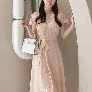 모민 캡소매 원버튼 플레어 원피스