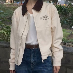 [어반디타입] 배색 카라 코튼 워크 자켓_아이보리 UBDFJK003IV