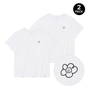 [와키윌리] [2PACK] 우먼스 릴리 반팔 티셔츠 화이트/화이트 WA2502STE2