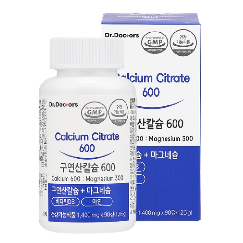 <b>닥터닥터스</b> 구연산 칼슘 600 플러스 마그네슘 플러스 아연 비타민D  90정  1개