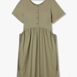 [지컷] [GCUT] 하프 버튼 아웃 포켓 미디 원피스_카키 7255337102 2504576128100022