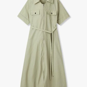 [지컷] [GCUT] 지퍼드 칼라 벨티드 원피스 _라이트 카키 7255237102 2501619631100014