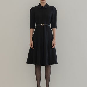 [드팜므] [24FW] CLASSY FIT AND FLARE JIP UP MIDI DRESS