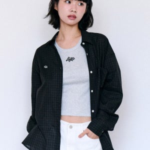 키지코 Over Fit Check Shirt Navy Brown