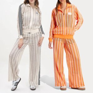 아디다스 여성 써머 글로우 파이어버드 트랙 탑 탑스 팬츠 세트 화이트 오렌지